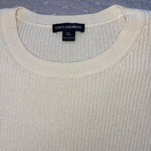 State Cashmere Womens Size XL Cream Ribbed Crewneck Sweater Casual